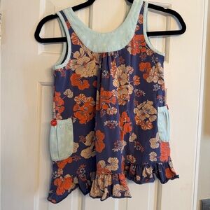 Matilda Jane Navy Floral Ruffle Tank with Light Blue Trim